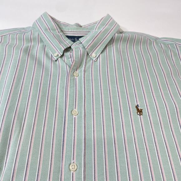 VTG 90s Ralph Lauren Men’s XXL Yarmouth Oxford Striped Button Down Shirt 2XL - Picture 2 of 8